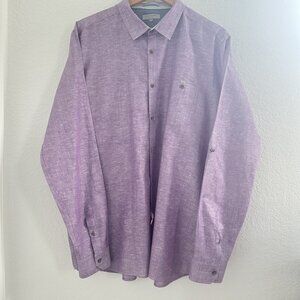 Ted Baker Shirt Mens 7 (L) Button Up Roll‎ L/S Linen Blend Casual Modern *READ